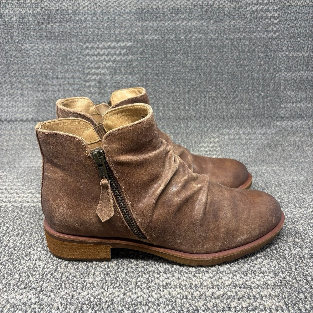Sofft Beckie II Womens 8M Brown Leather Ankle Boots Side Zip Ruched Booties